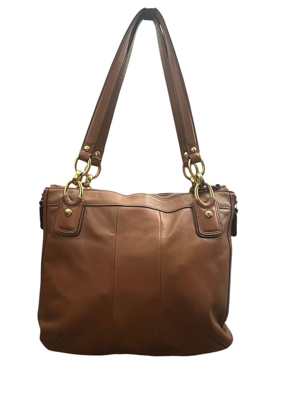 Coach Kristen Leather Shoulder Bag Tote Brown Brass Hardware Expandable Sides - Picture 2 of 11